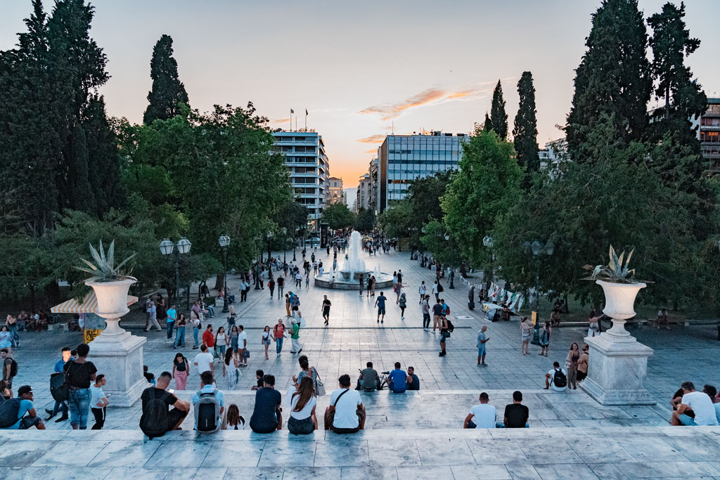 People Watching Sunset at Syntagma Square