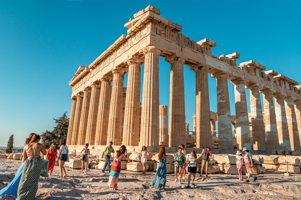 Tourists Taking Photos in Front of Parthenon