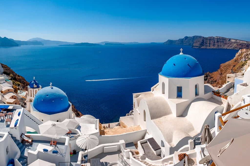 Famous Three Blue Domes in Santorini