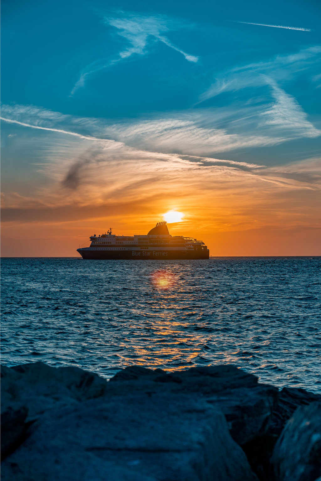 Ferry at Sunset Paros Greece