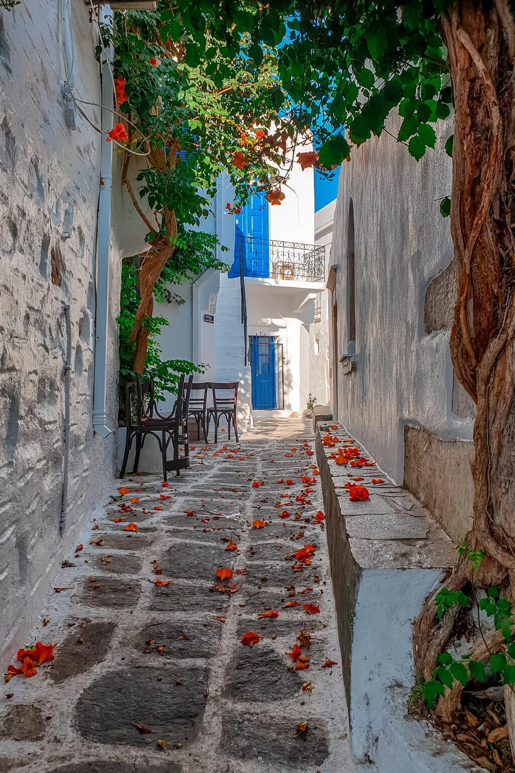 Narrow Street in Old Town of Parikia Paros