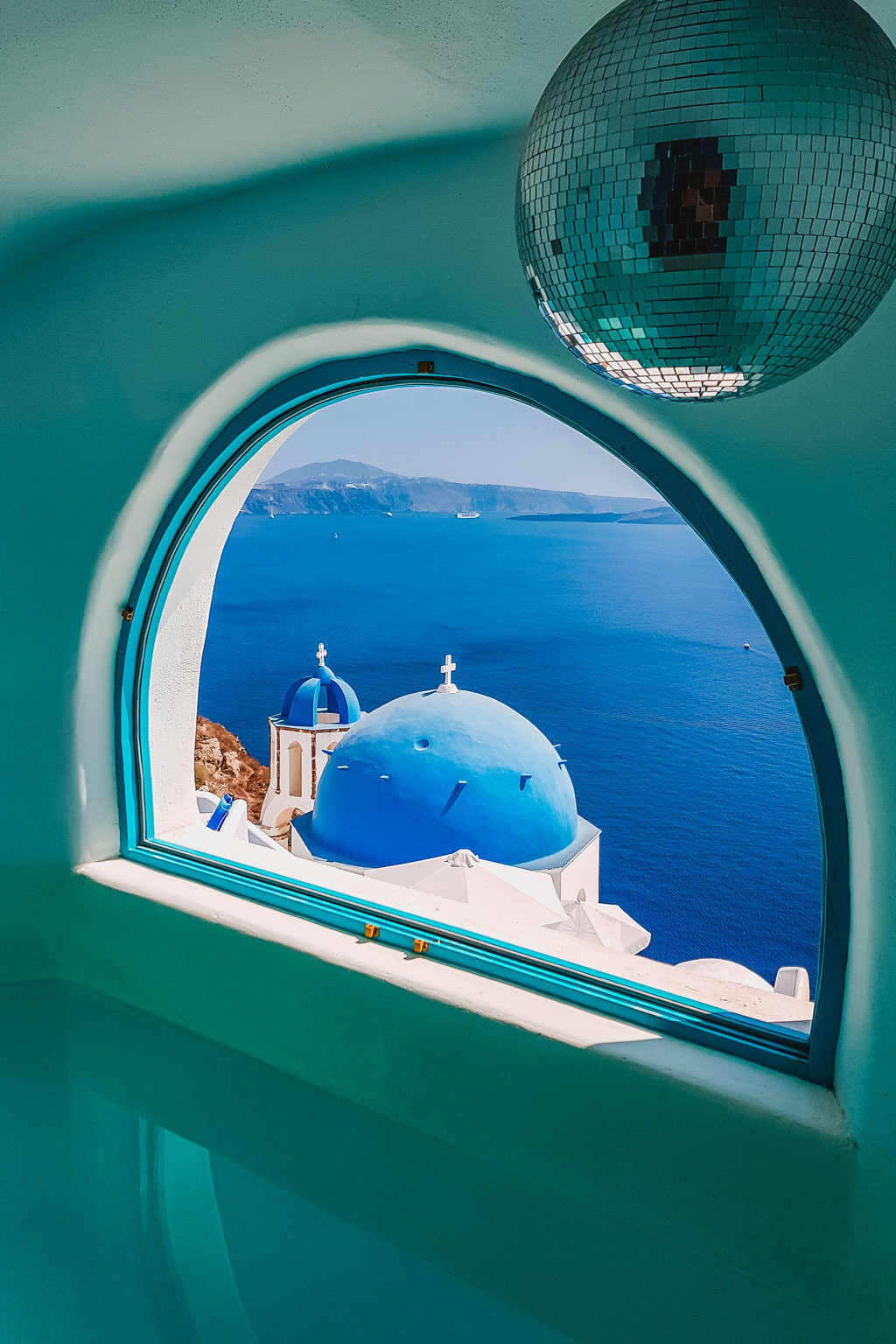 Blue Dome Churches Seen from Indoor Pool Window