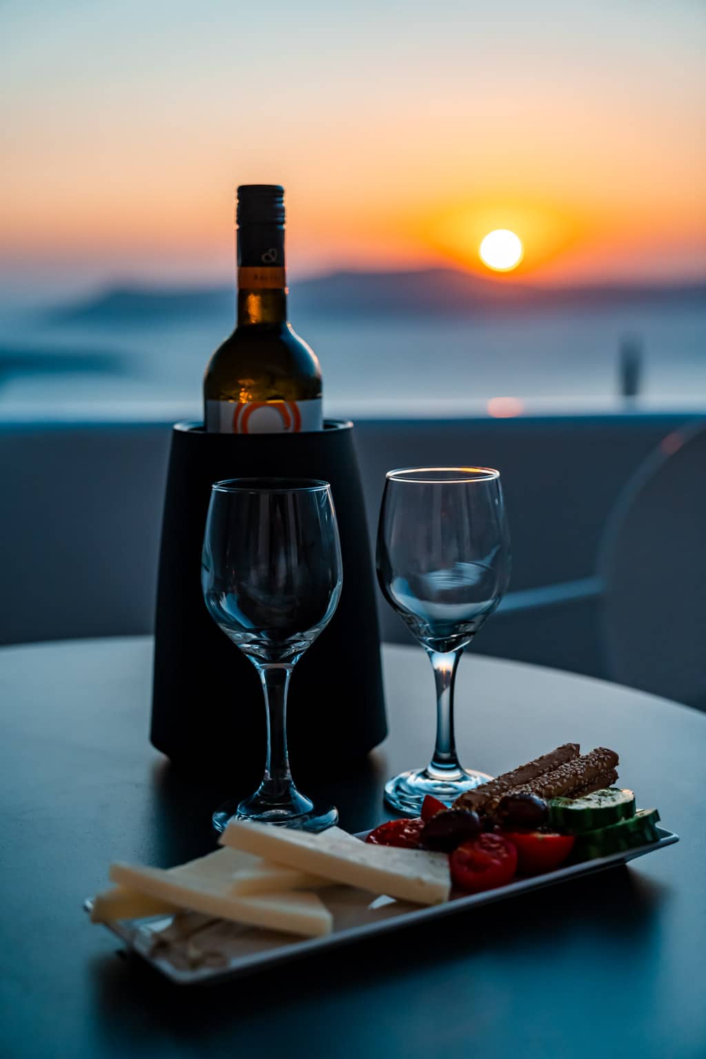 Romantic Sunset Fira Santorini Wine and Snacks