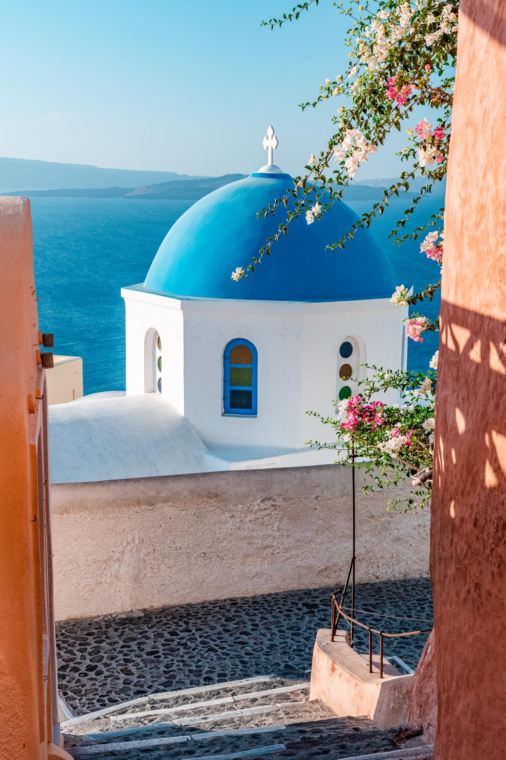 Stairs to Blue Dome Church in Santorini