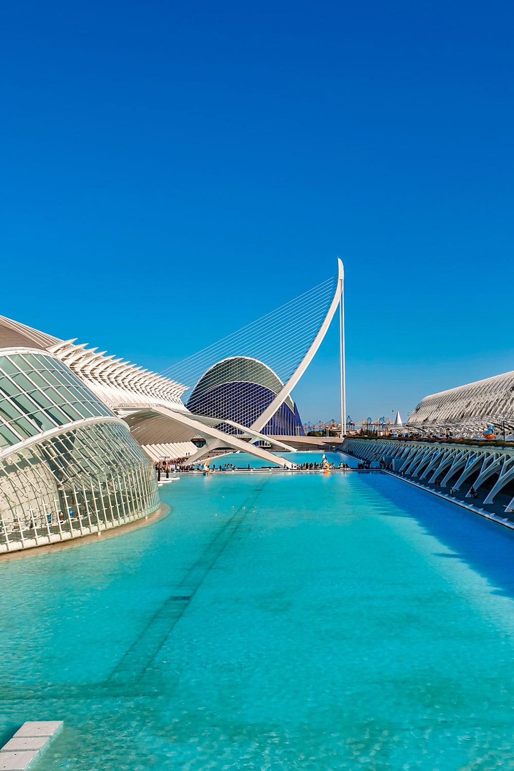 City of Arts and Sciences in Valencia, Spain, featuring modern architecture and turquoise water pools.