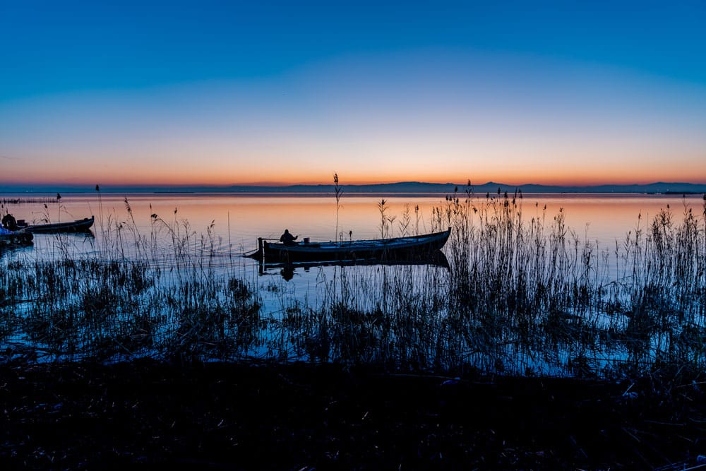 Fishing Boat with Beautiful Sunset at Albufera Natural Park