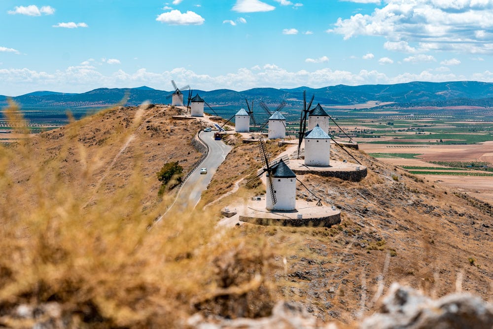 Windmills in distance with beautiful landscape