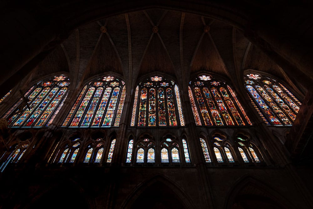 Huge stained glass windows at the Cathedral of Leon