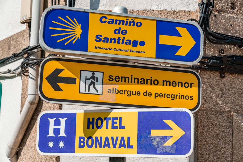 Street signs of the pilgrimage route to the cathedral of Santiago de Compostela