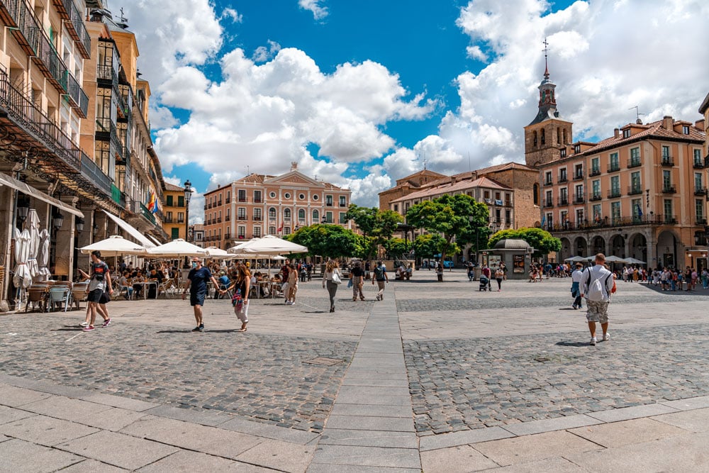 Segovia main square with historical buildings