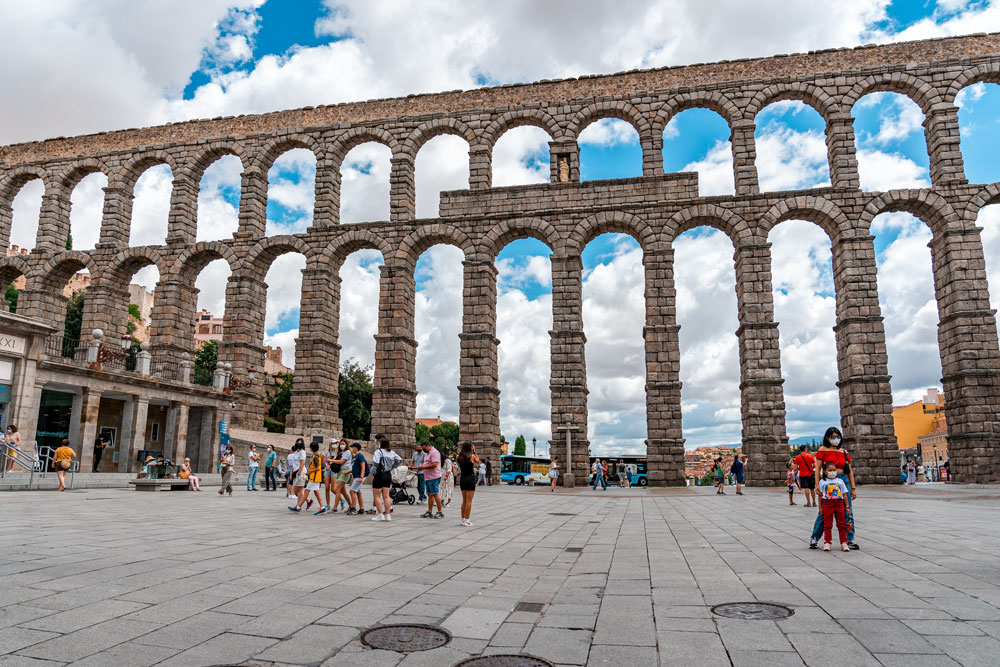 Aqueduct of Segovia with tourists