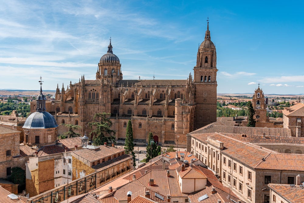 Epic view to the Salamanca Cathedral from La Clerecia Tower