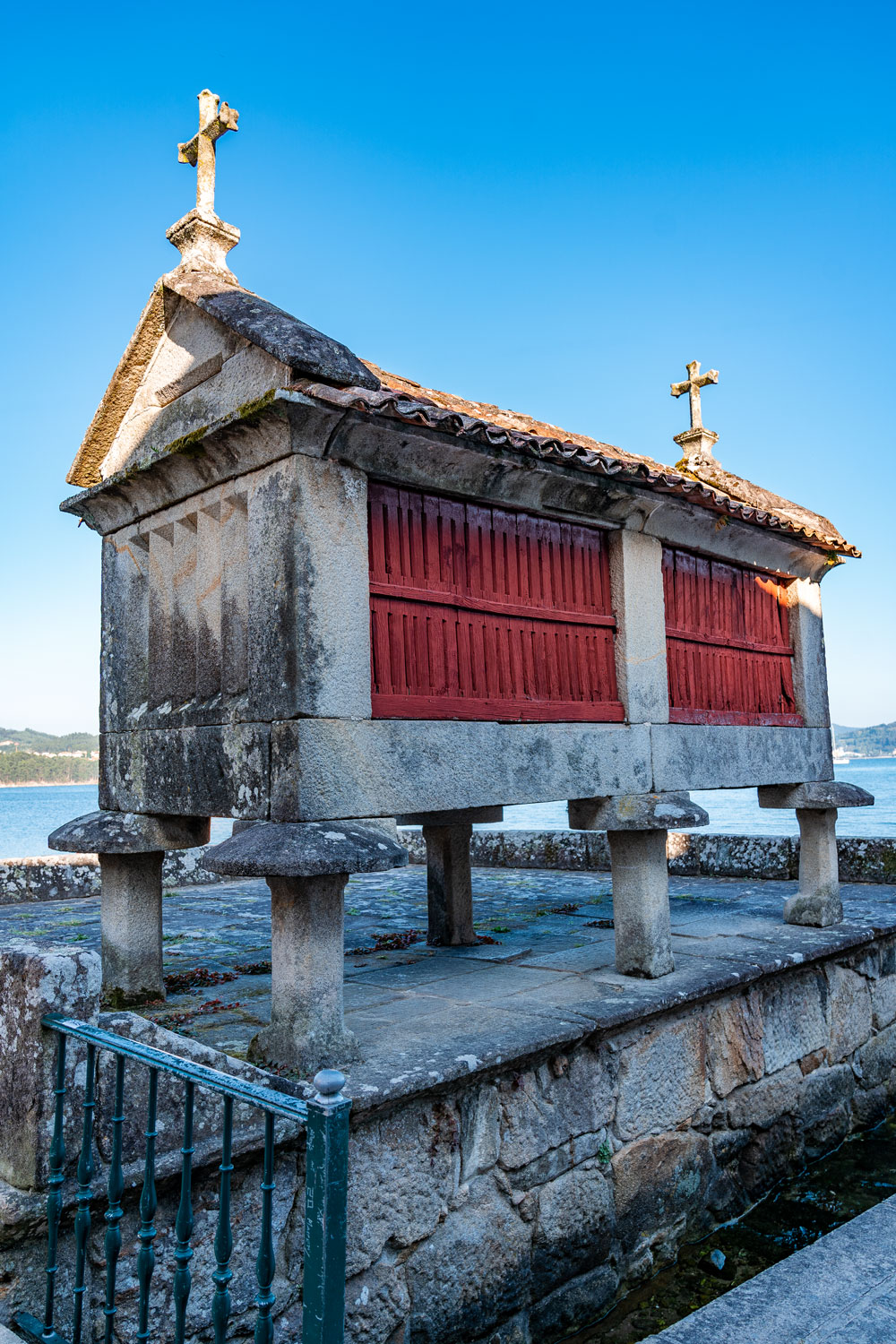 Combarro granaries located on the sea shore