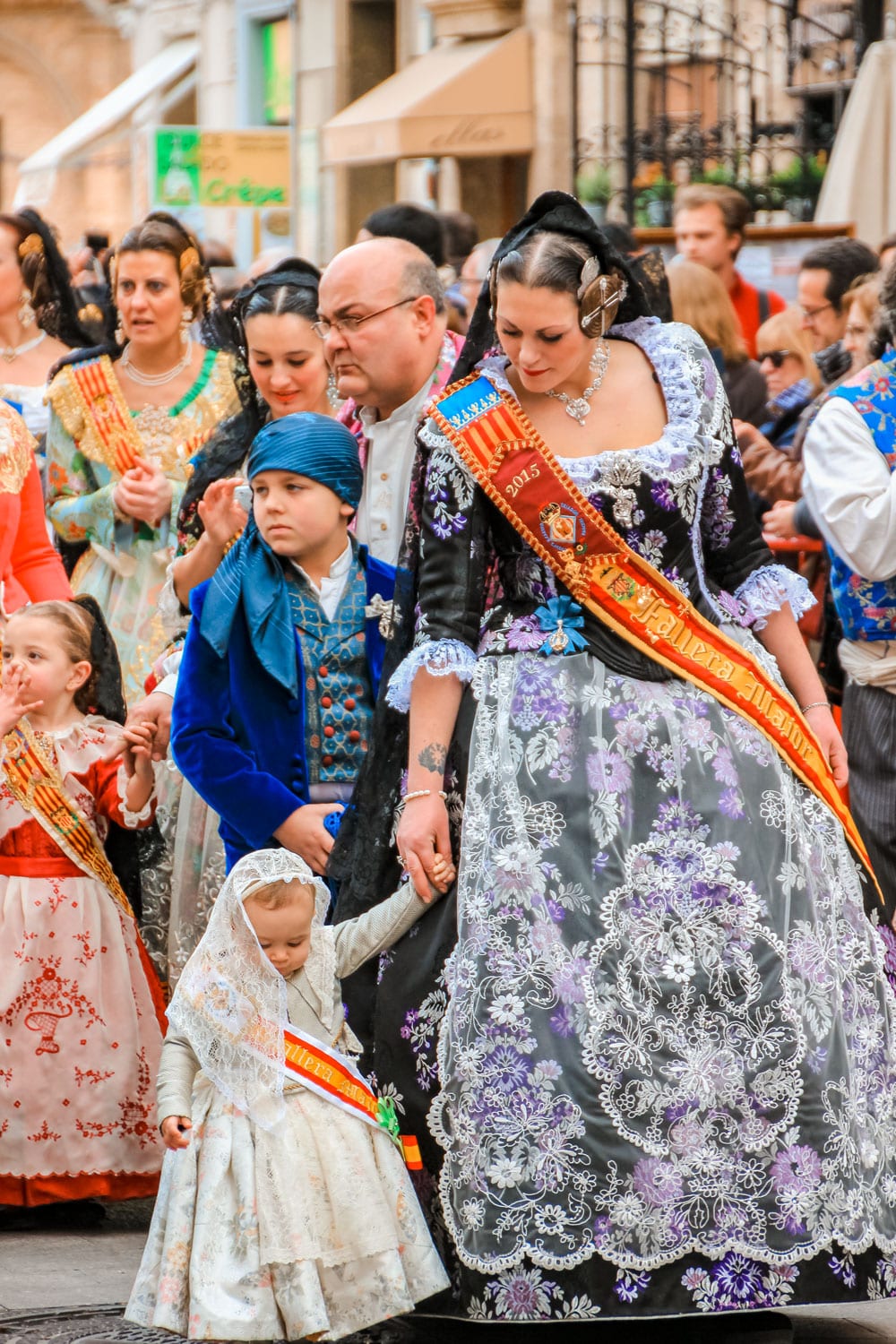 Families during the Fallas festival parade