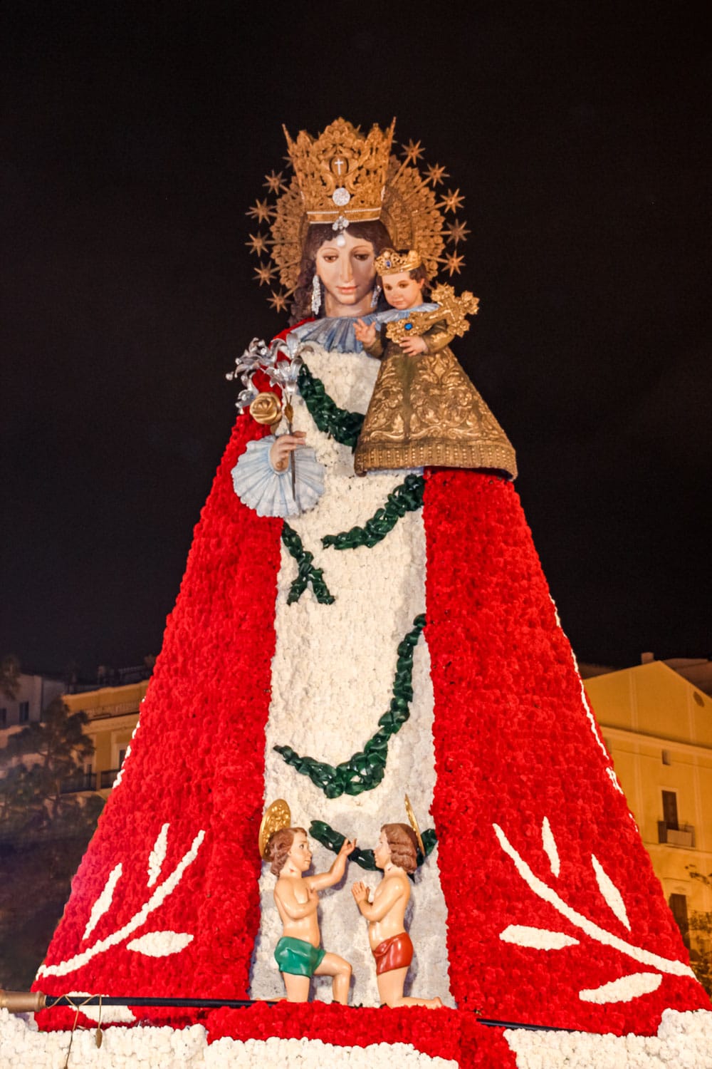 Our Lady of the Forsaken at the offering of the flowers in Valencia during Las Fallas festival, Valencia