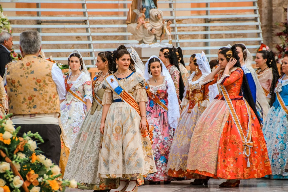 Valencian women wearing traditional fallera dress