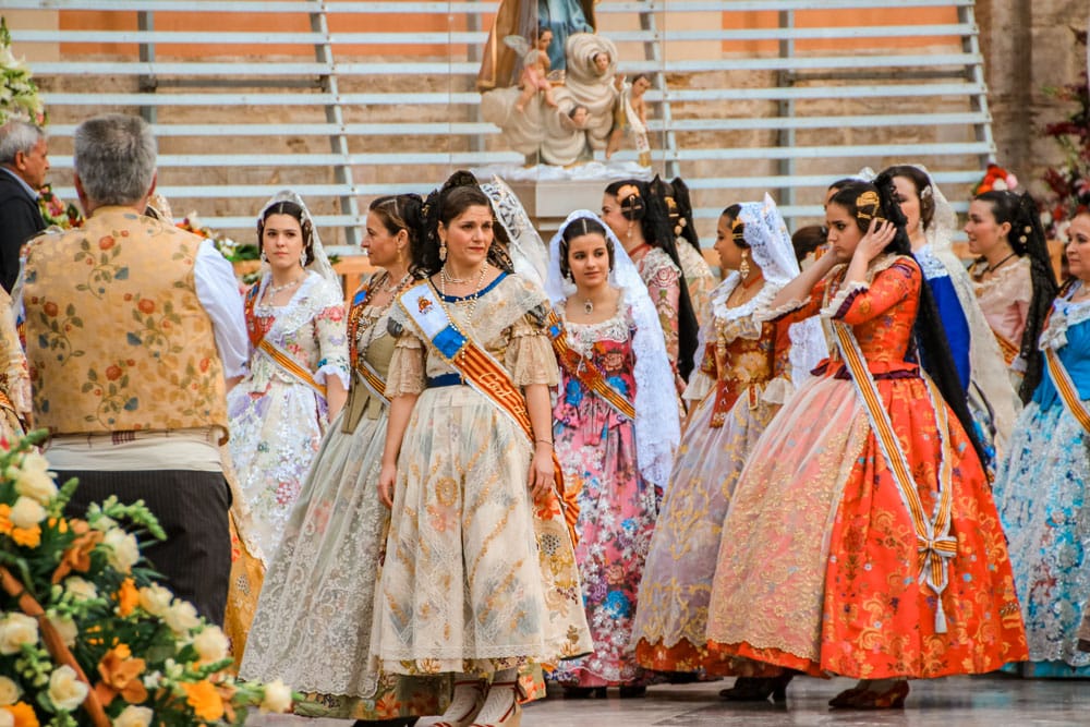 Valencian women wearing traditional fallera dress