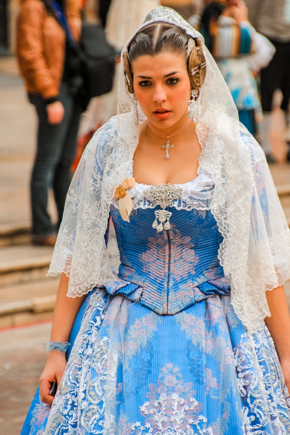 Beautiful women in traditional costumes at the Valencia Fallas.