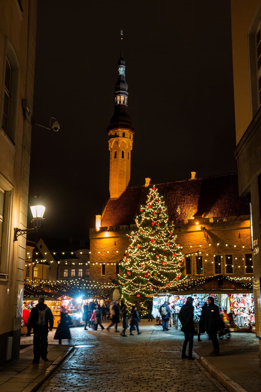 Narrow Street Leading to Fairy-Tale Christmas Market in Tallinn