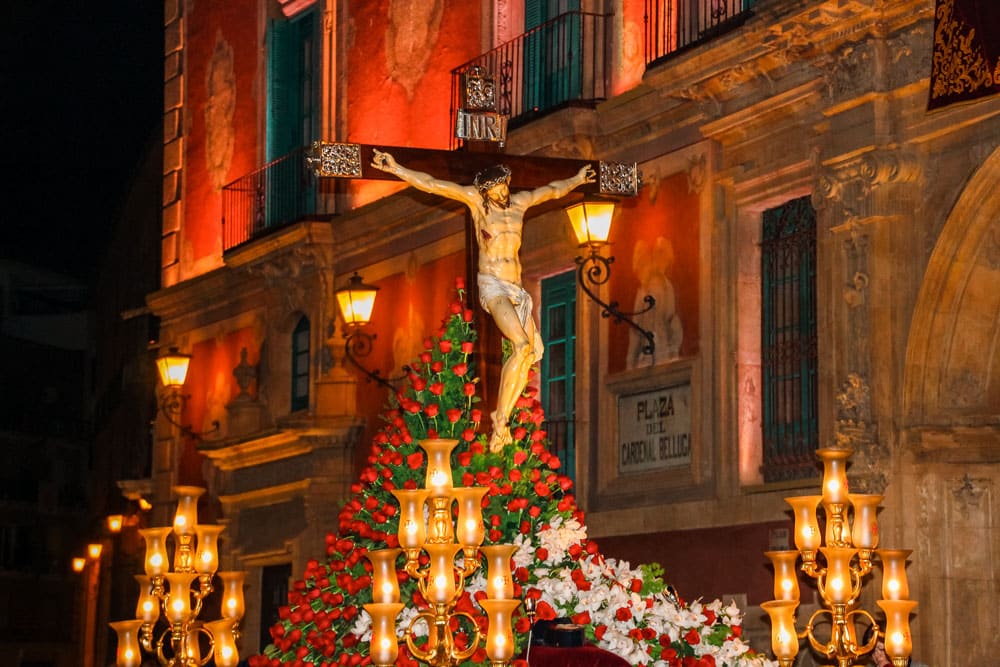 Jesus Christ on the cross during a procession of Holy Week in Spain