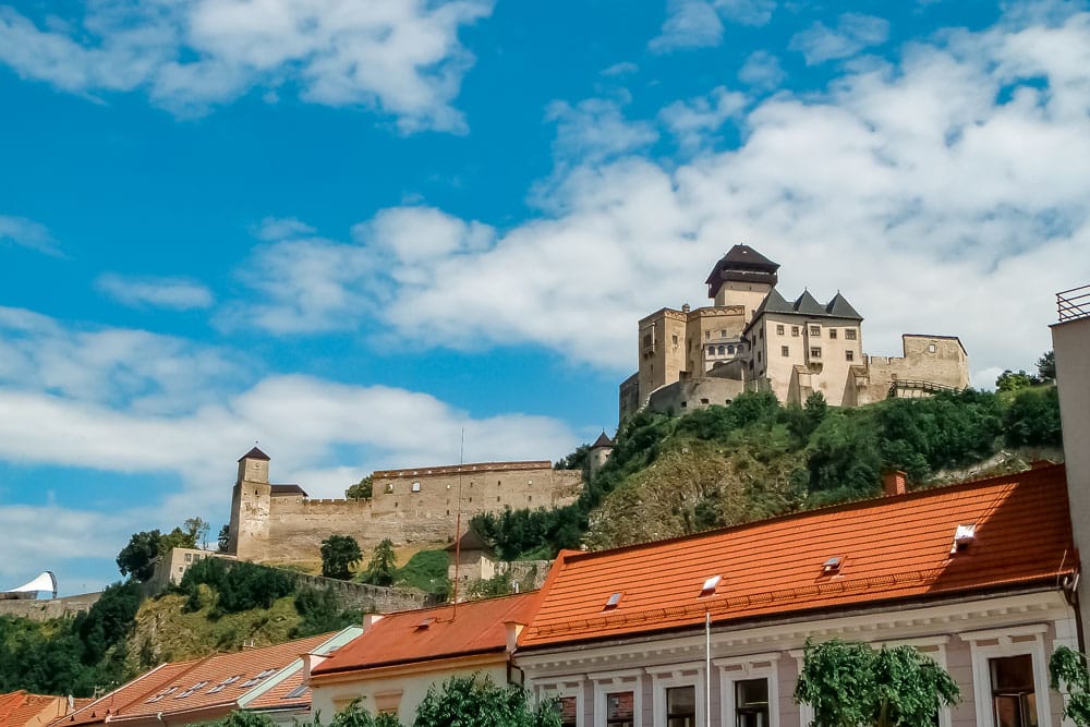 Trenčín Castle seen from The Mierové Námestie Square