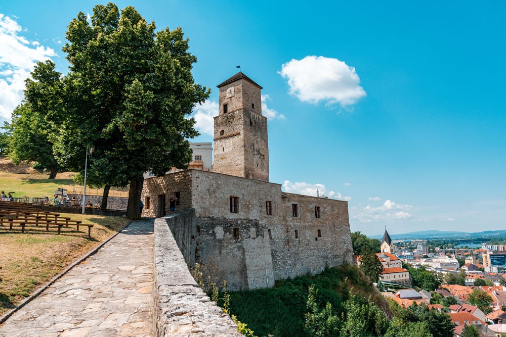 Bell tower and Trencin town view