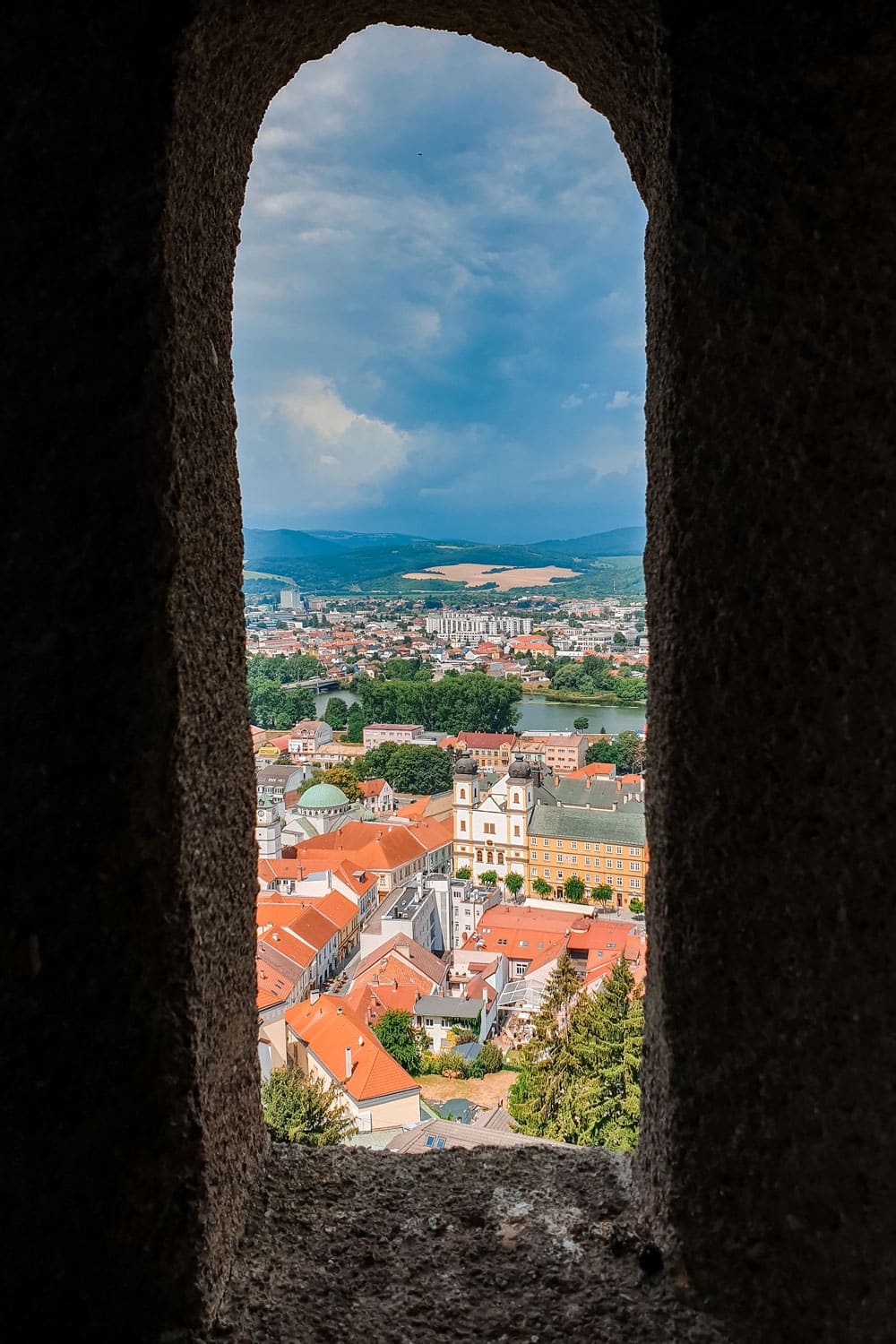 View through Medieval window to Trencin town