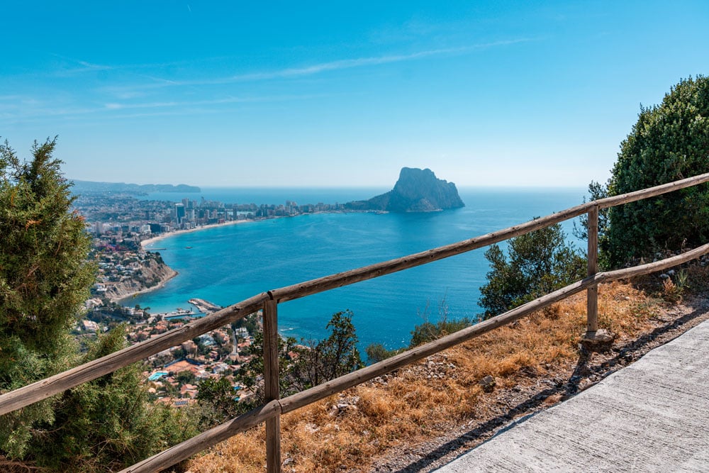 A panoramic view of the Calpe rock from a viewpoint.