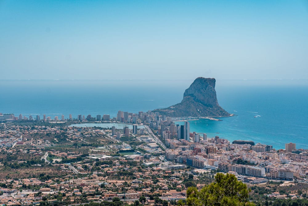 Bird's-eye view of Calpe town and the Mediterranean coast.