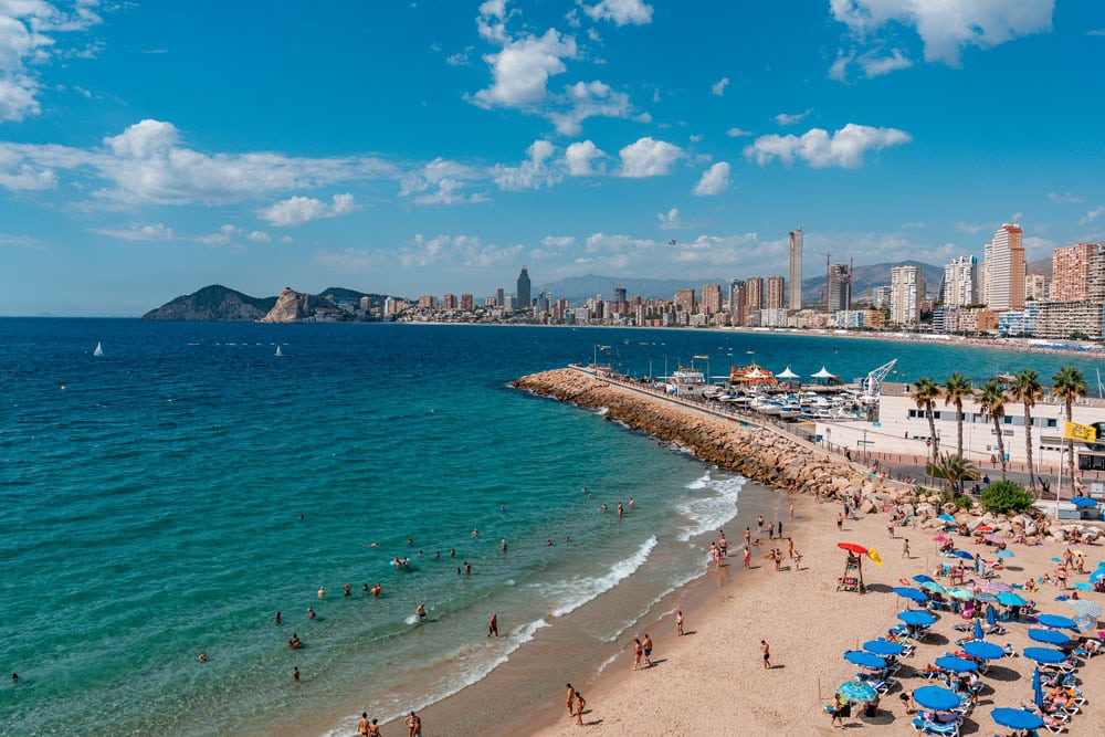 Mediterranean Sea and Poniente beach in Benidorm.