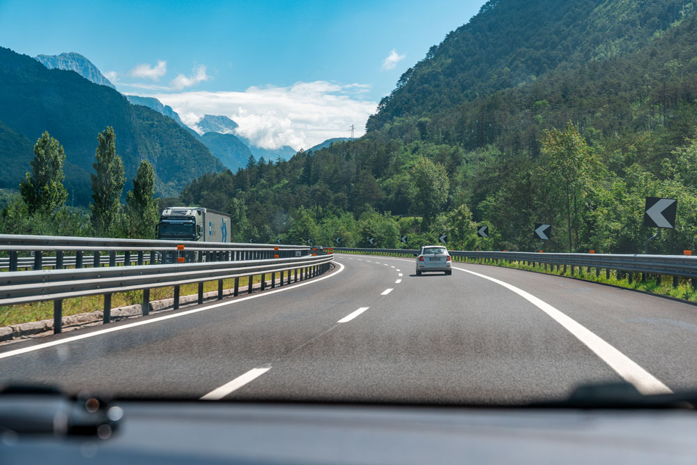 Driving through Alps in Austria.