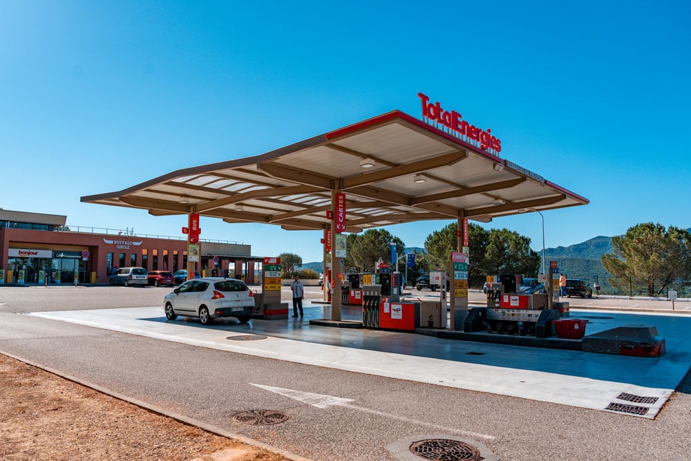 Motorway petrol station in France.