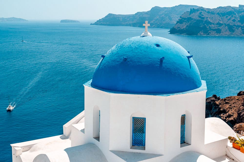 Santorini blue dome church.