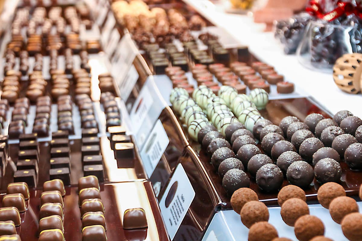 Selection of chocolates at Valor Chocolate Museum.