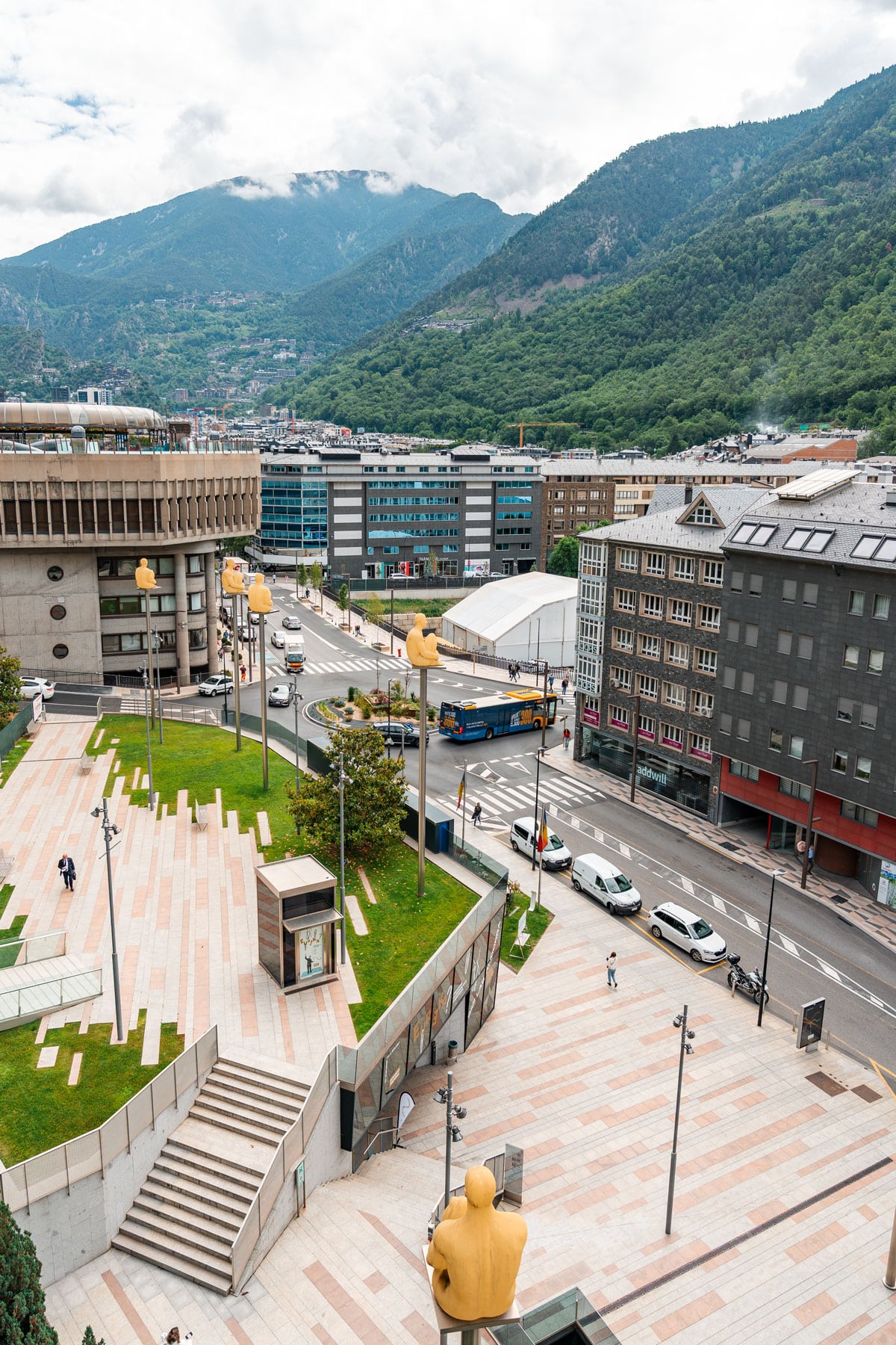 View over Andorra la Vella showing the city and steep mountain setting.