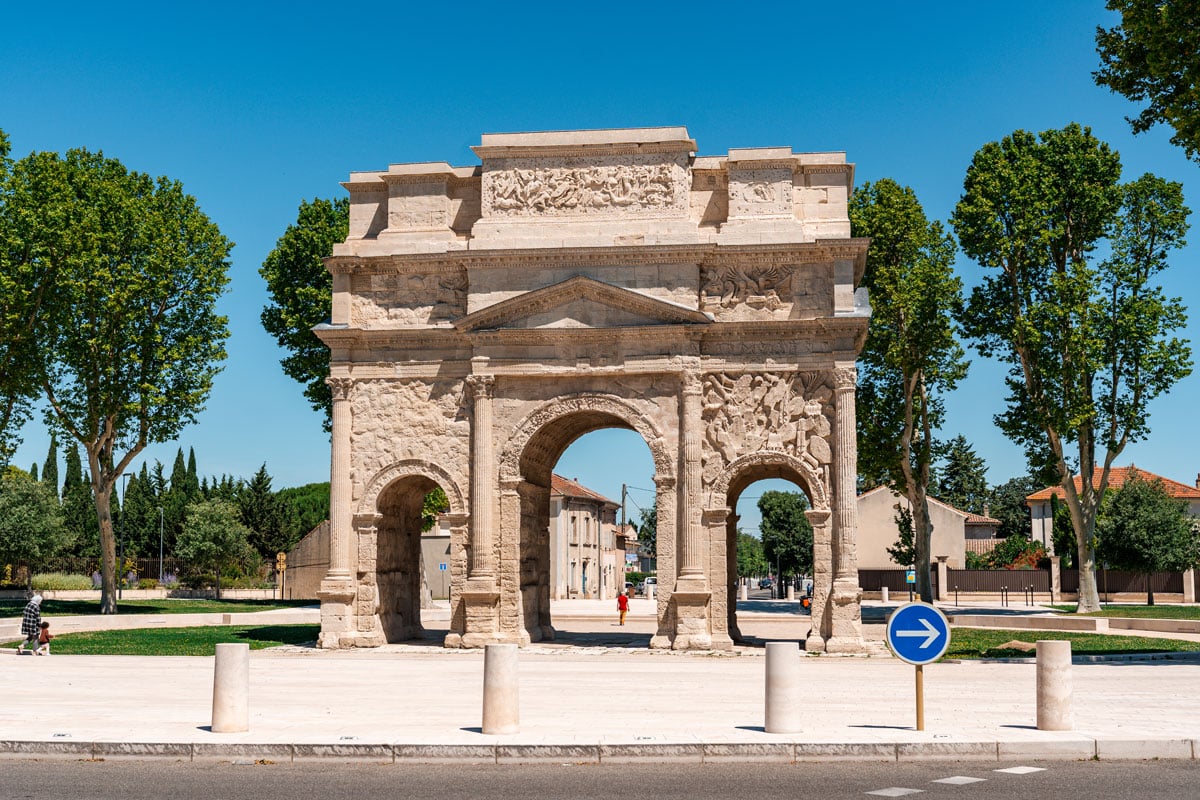 Triumphal Arch in Orange, France on a sunny morning.